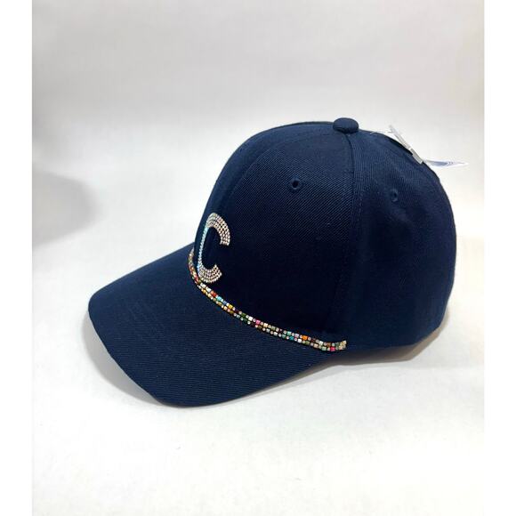 Navy blue Crystal accent Alphabet Initial letter C Shiny Bling Baseball Cap Hat - Picture 5 of 8